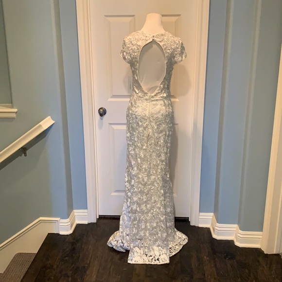 DB Studio High-Neck Metallic Lace Mermaid Wedding Dress - Picture 6 of 10